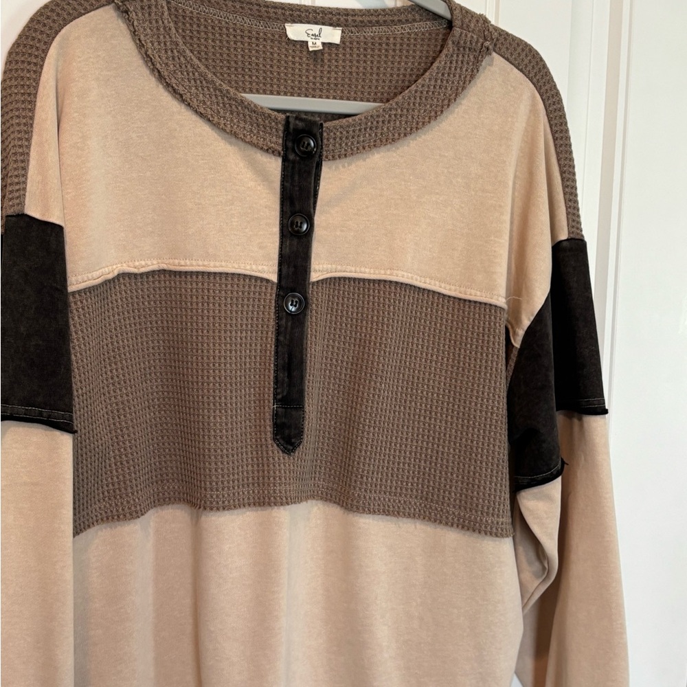 Easel Tan and Dark Brown Button Down Shirt